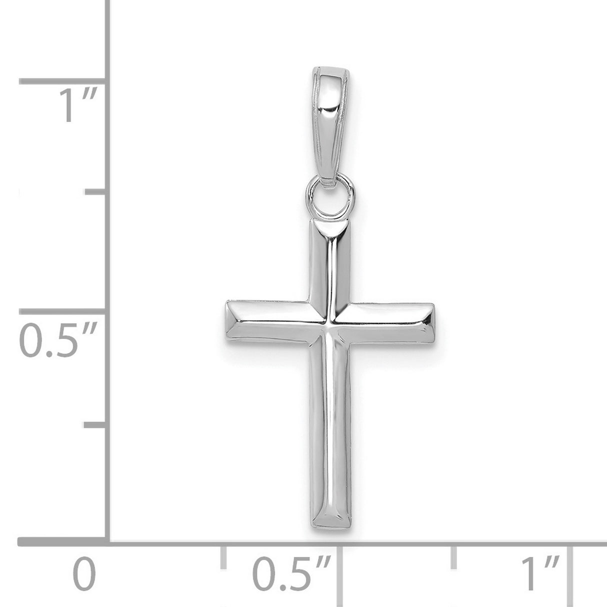 10k White Gold Cross Pendant, Sleek Beveled Design, High Polish Religious Charm for Men and Women