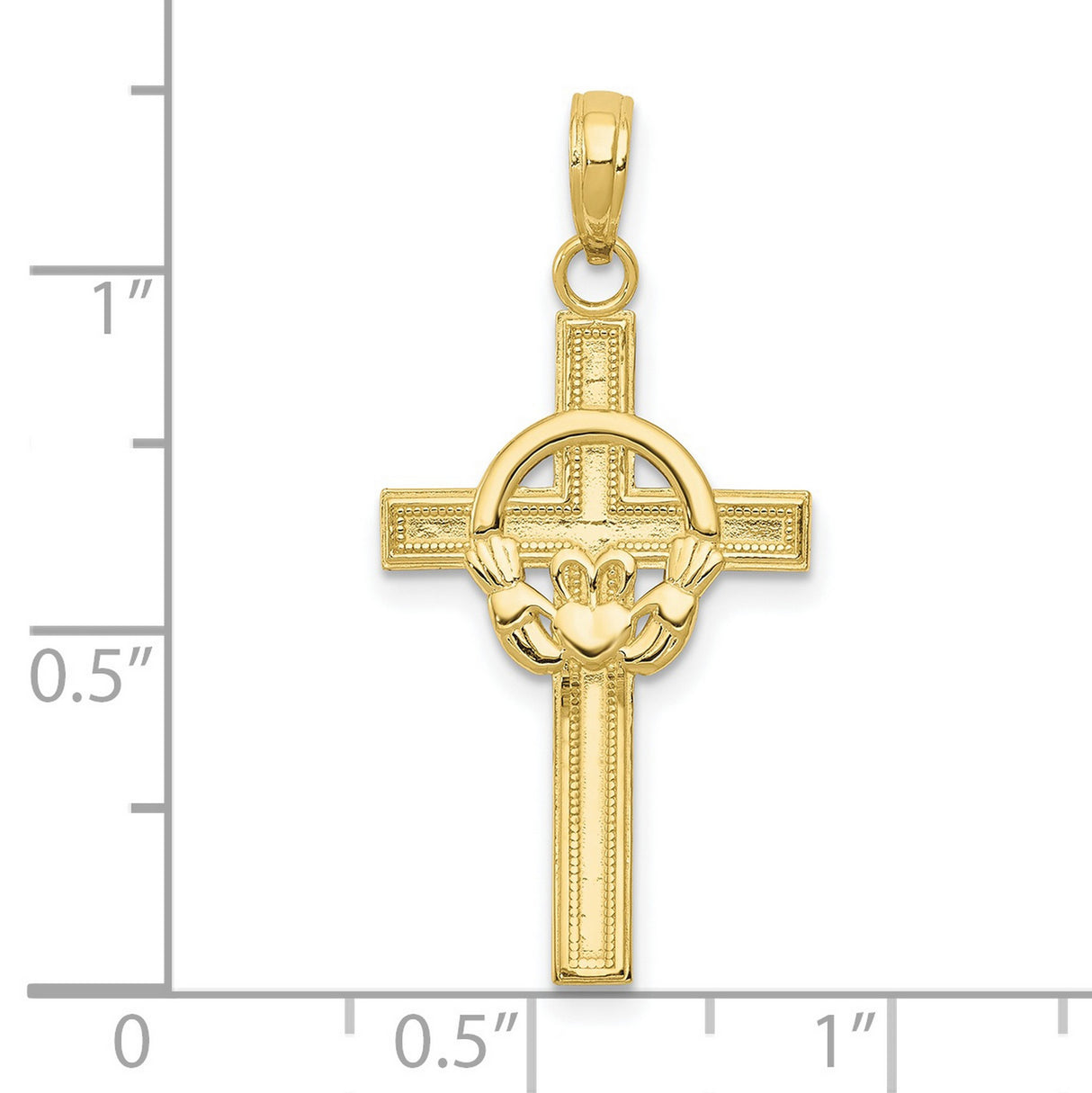 10k Yellow Gold Claddagh Cross Pendant with Heart Crown Design and Satin Finish
