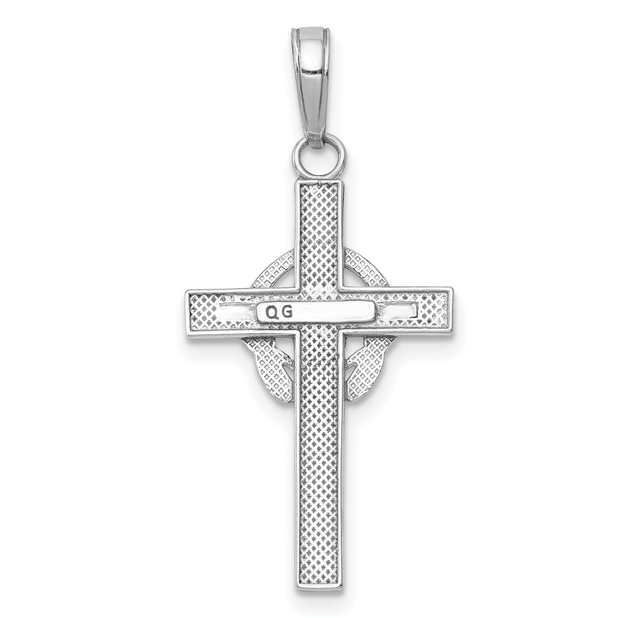 10k White Gold Claddagh Cross Pendant with Satin Latin Cross Design