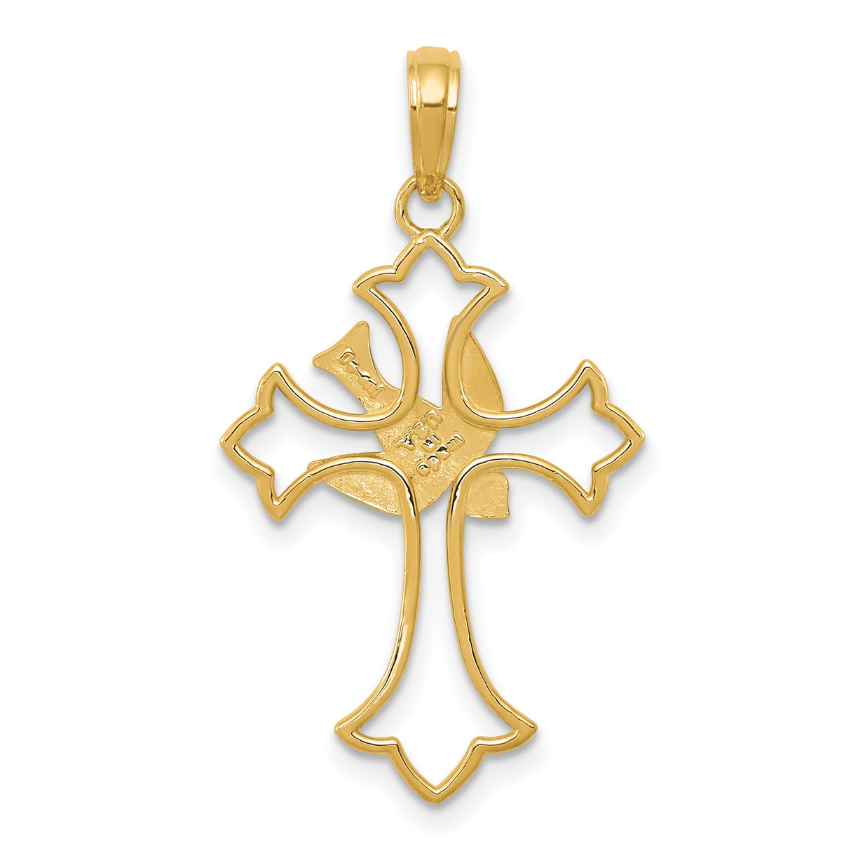 10k Yellow Gold Cross Pendant with Dove Charm, Polished Openwork Religious Design
