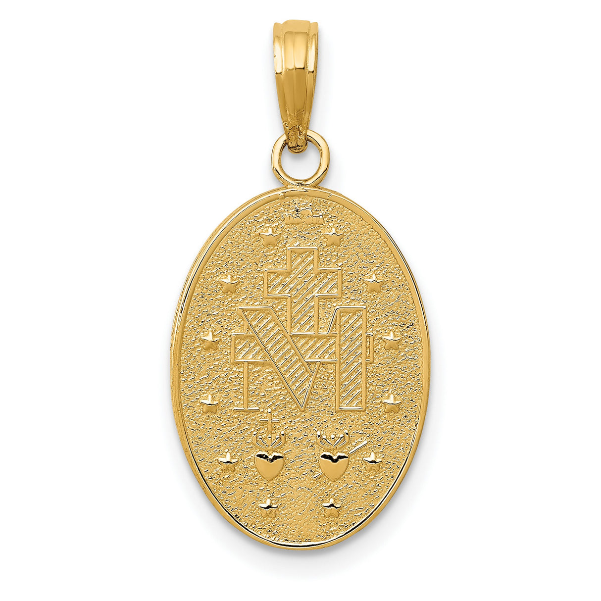 10k Yellow Gold Miraculous Medal Pendant Featuring Virgin Mary and Catholic Inscription