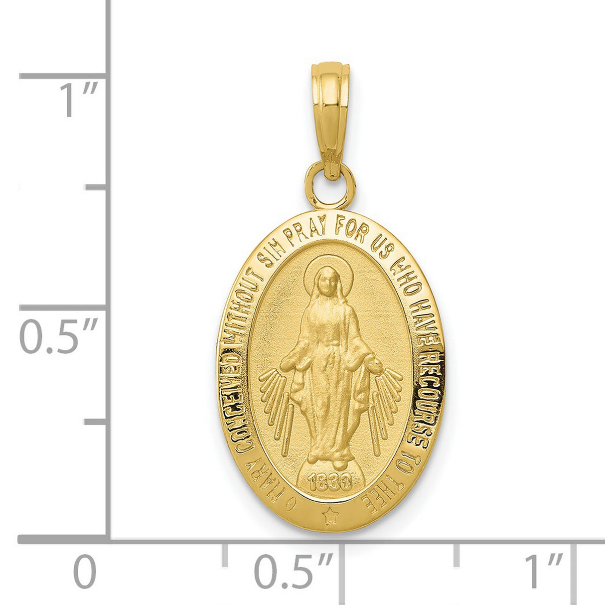 10k Yellow Gold Miraculous Medal Pendant Featuring Virgin Mary and Catholic Inscription