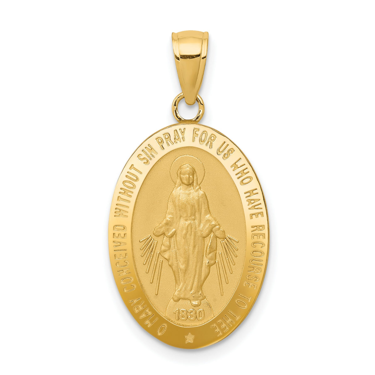 10k Yellow Gold Miraculous Medal Pendant Featuring Virgin Mary and 1830 Inscription