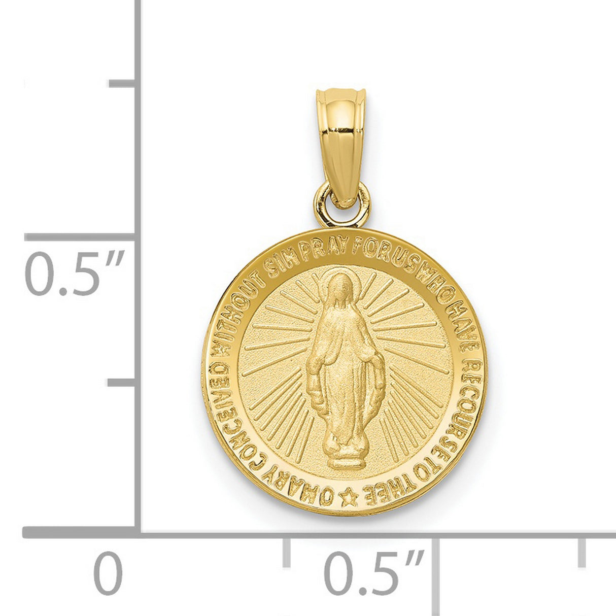 10k Yellow Gold Miraculous Medal Pendant Featuring Virgin Mary, Catholic Religious Charm