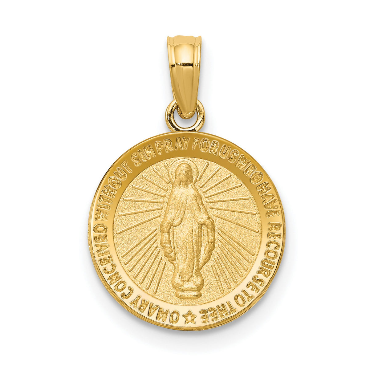 10k Yellow Gold Miraculous Medal Pendant Featuring Virgin Mary, Catholic Religious Charm