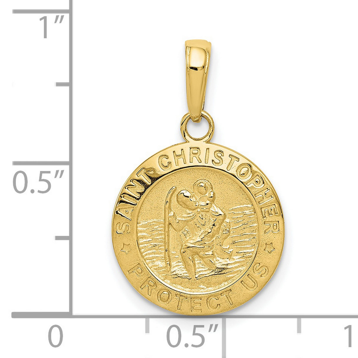 10k Yellow Gold Saint Christopher Pendant with Raised Relief, Religious Travel Protection Charm
