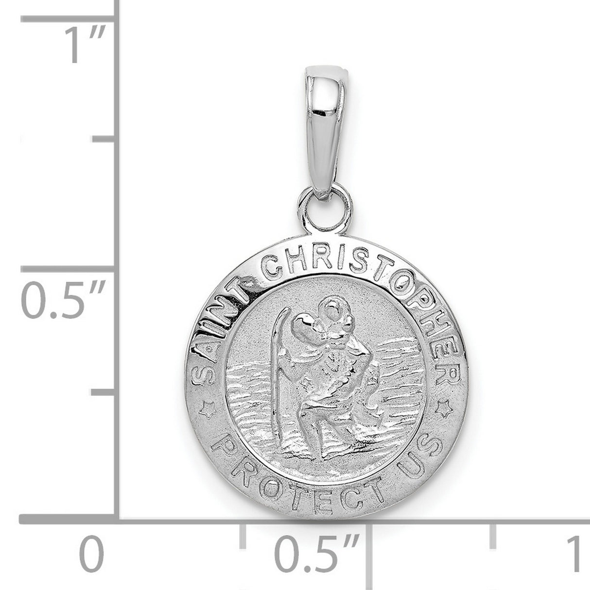 10k White Gold Saint Christopher Travel Pendant, Polished Medal Charm for Men