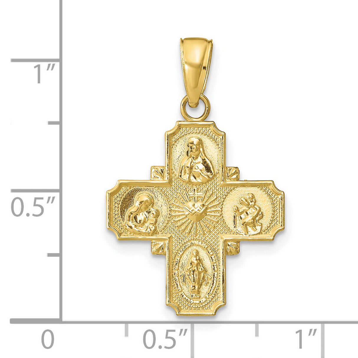 10k Yellow Gold Four Way Cross Pendant with Sacred Heart and St. Christopher