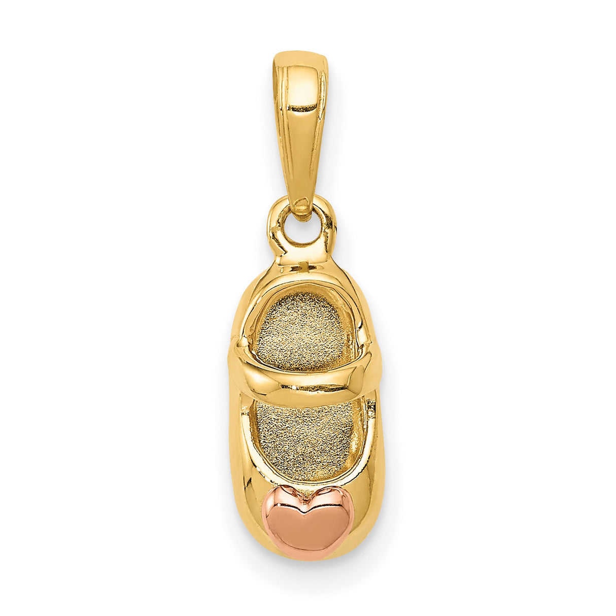 10k Two-Tone Gold Baby Shoe Pendant with Rose Gold Heart Detail, Motherhood Symbol