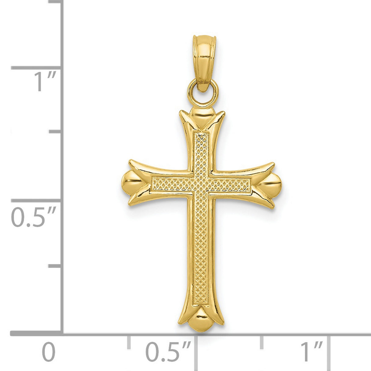 10k Yellow Gold Cross Pendant with Textured Fleur De Lis Design for Men and Women