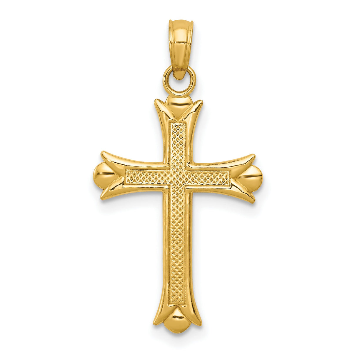 10k Yellow Gold Cross Pendant with Textured Fleur De Lis Design for Men and Women