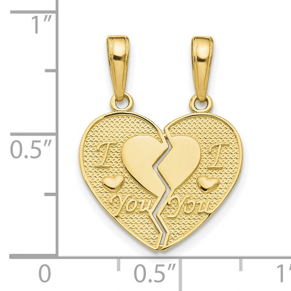10k Yellow Gold Heart Pendant, Breakable Split Design with I Love You Engraving, Unisex Jewelry