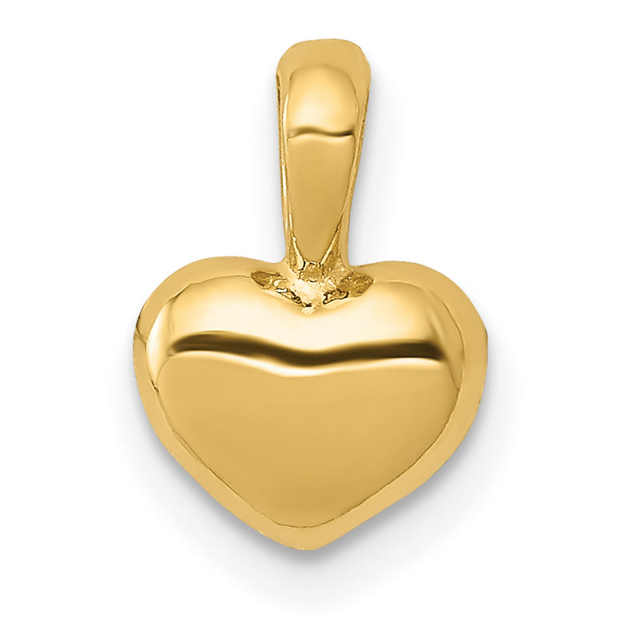10k Yellow Gold Heart Pendant, Polished Puffed Charm with Smooth Finish for Women