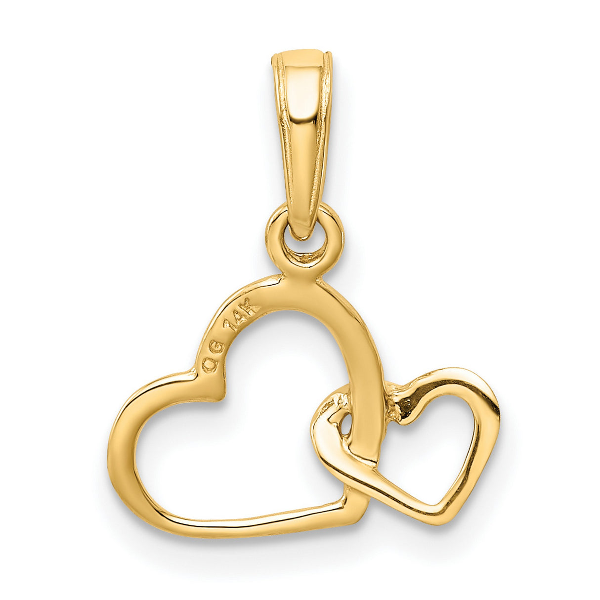 10k Yellow Gold Heart Pendant with Interlocking Open Hearts, Symbol of Love and Connection