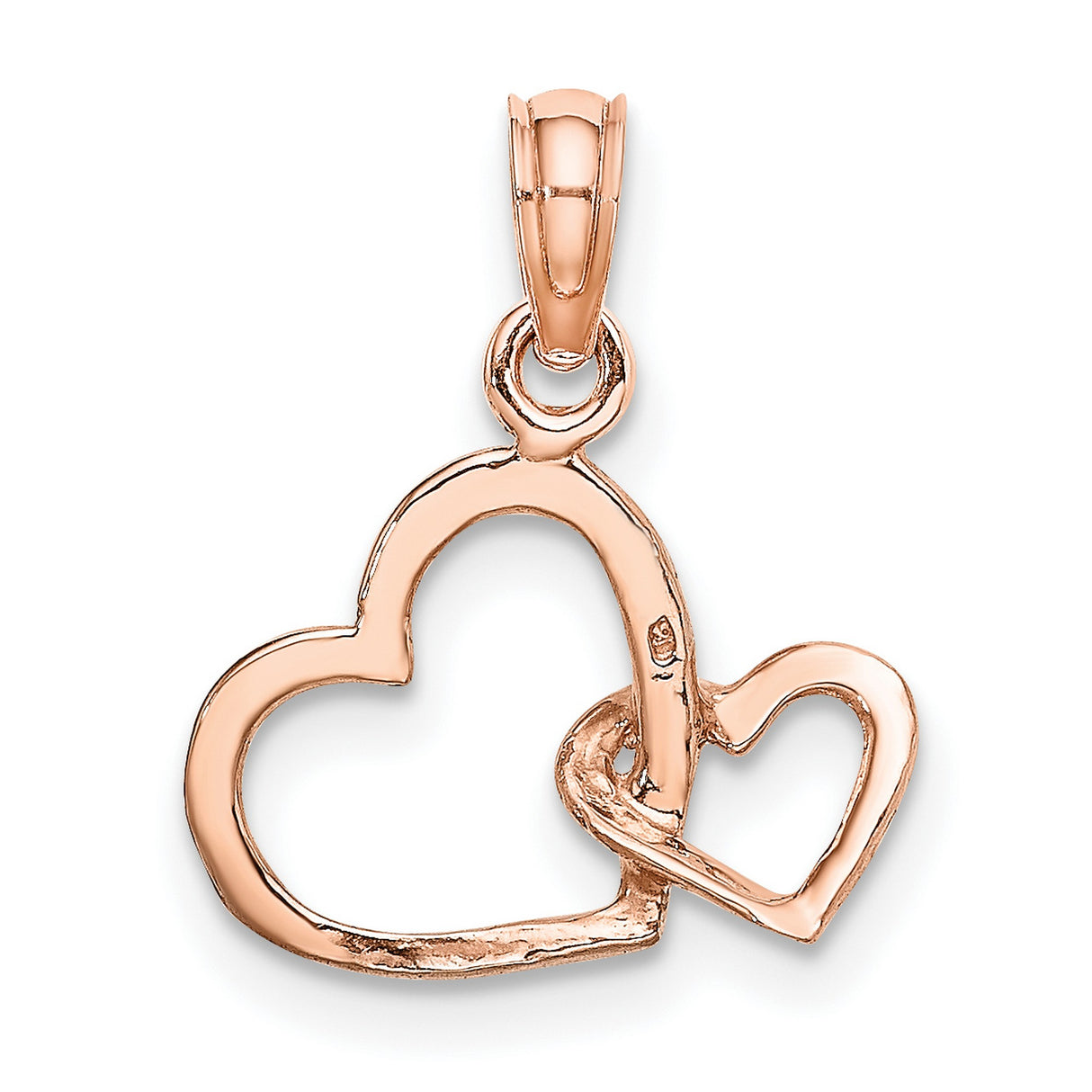 10k Rose Gold Double Open Heart Pendant with Interlocking Heart Design for Women
