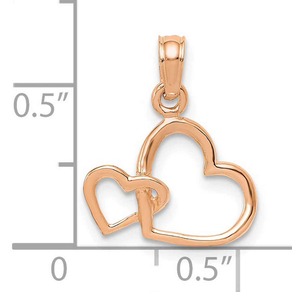 10k Rose Gold Double Open Heart Pendant with Interlocking Heart Design for Women