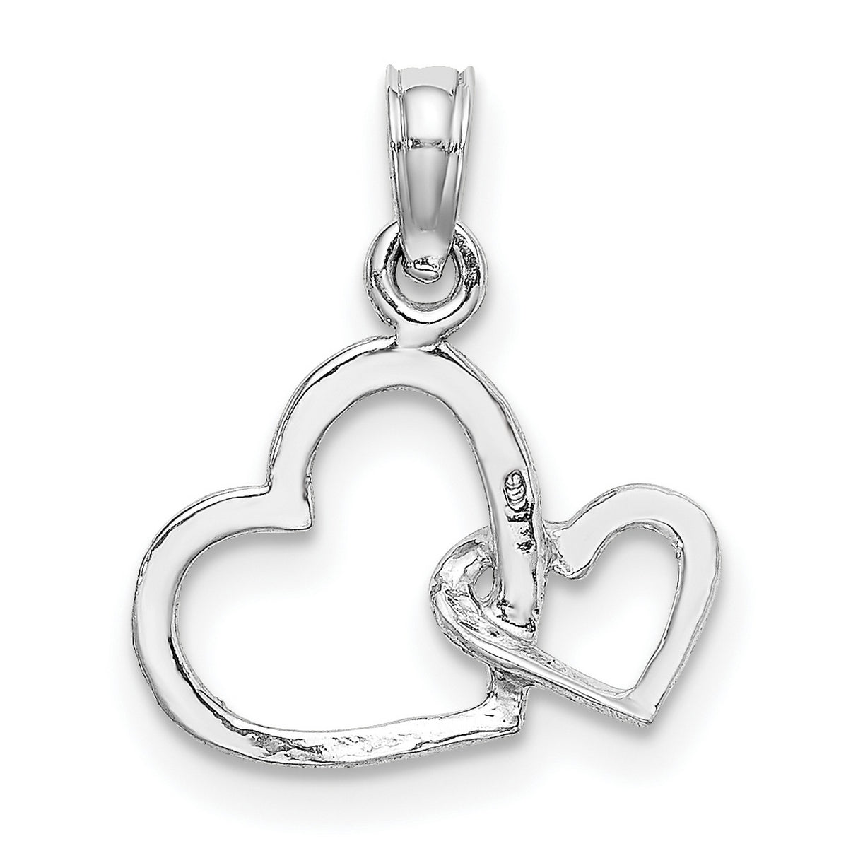 10k White Gold Heart Pendant with Interlocking Double Hearts, Polished Minimalist Charm