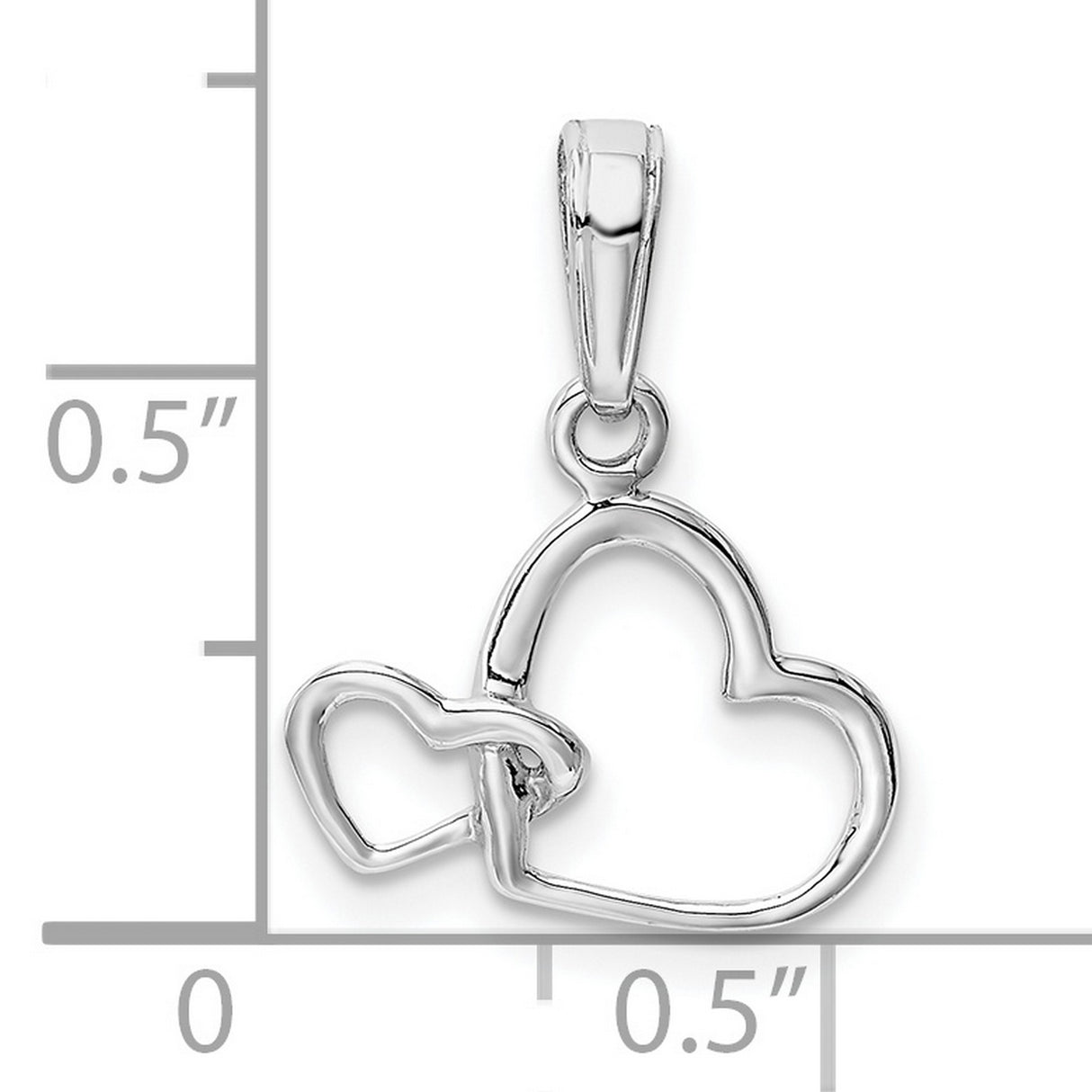 10k White Gold Heart Pendant with Interlocking Double Hearts, Polished Minimalist Charm