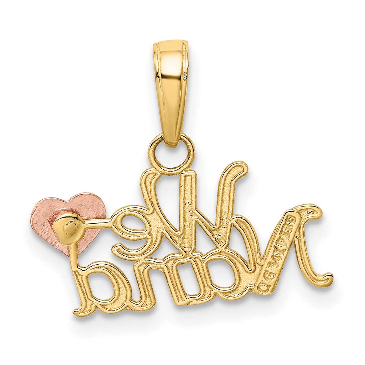 10k Two-Tone Gold Nana Pendant with Heart Accent, Yellow and Rose Gold Script Charm