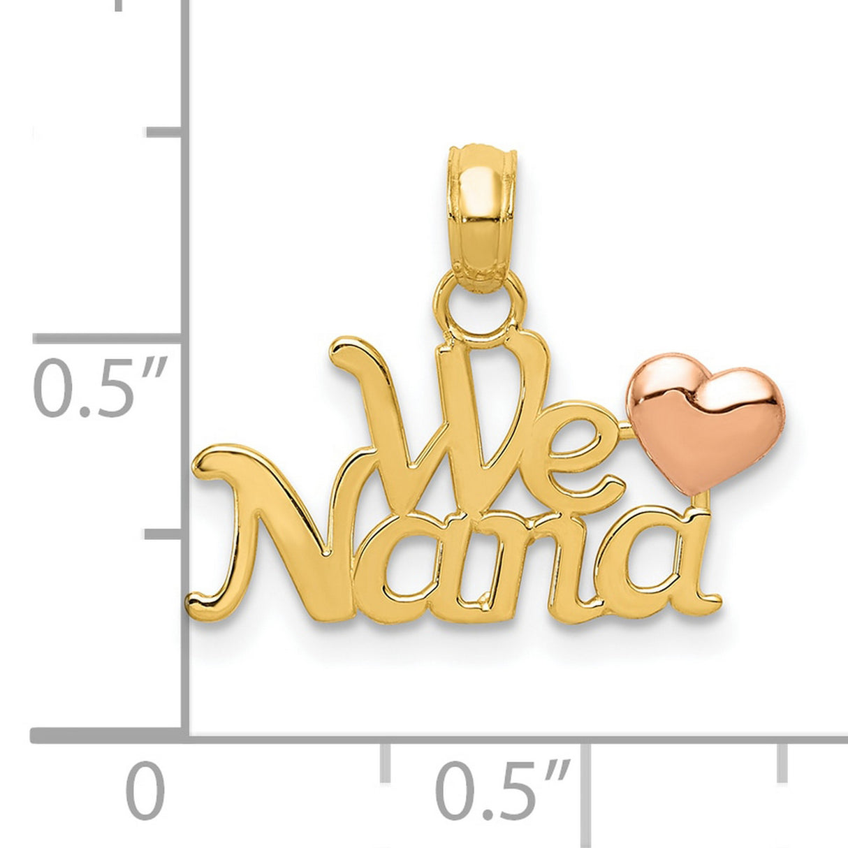 10k Two-Tone Gold Nana Pendant with Heart Accent, Yellow and Rose Gold Script Charm