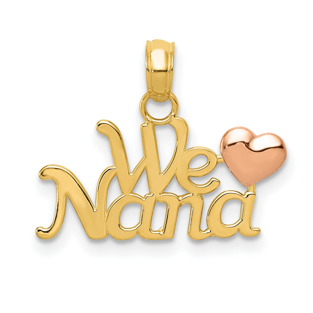 10k Two-Tone Gold Nana Pendant with Heart Accent, Yellow and Rose Gold Script Charm