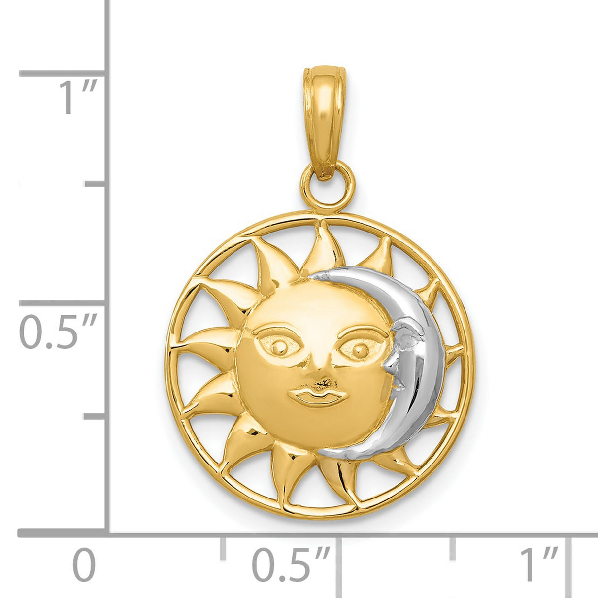 10k Multi-Tone Gold Sun and Moon Pendant, Dual Face Celestial Design, Boho Spiritual Jewelry