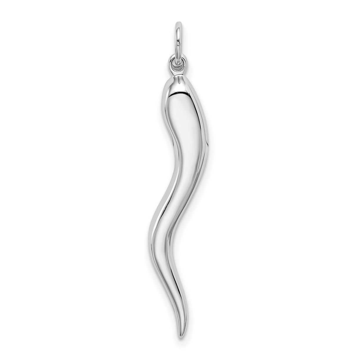 10k White Gold Horn Pendant, Italian Cornicello Talisman for Protection and Good Luck