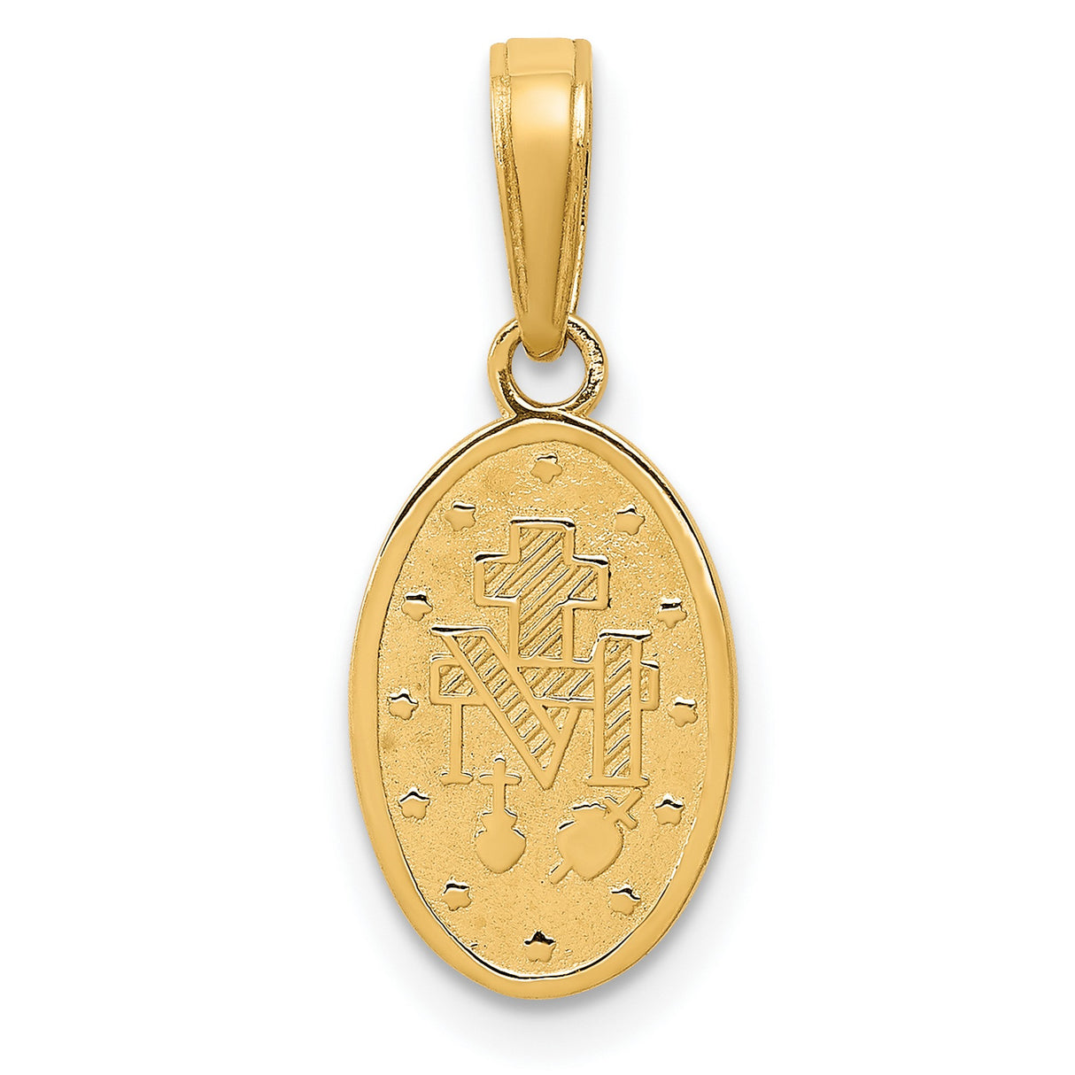 10k Yellow Gold Miraculous Medal Pendant Featuring Virgin Mary and Prayer Text