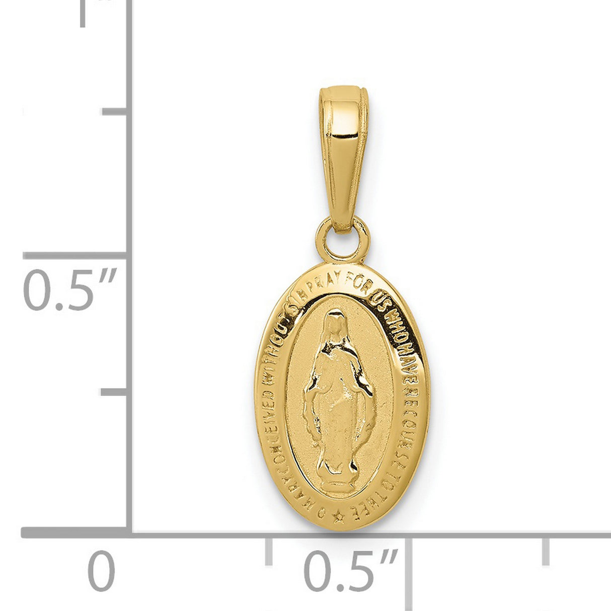 10k Yellow Gold Miraculous Medal Pendant Featuring Virgin Mary and Prayer Text