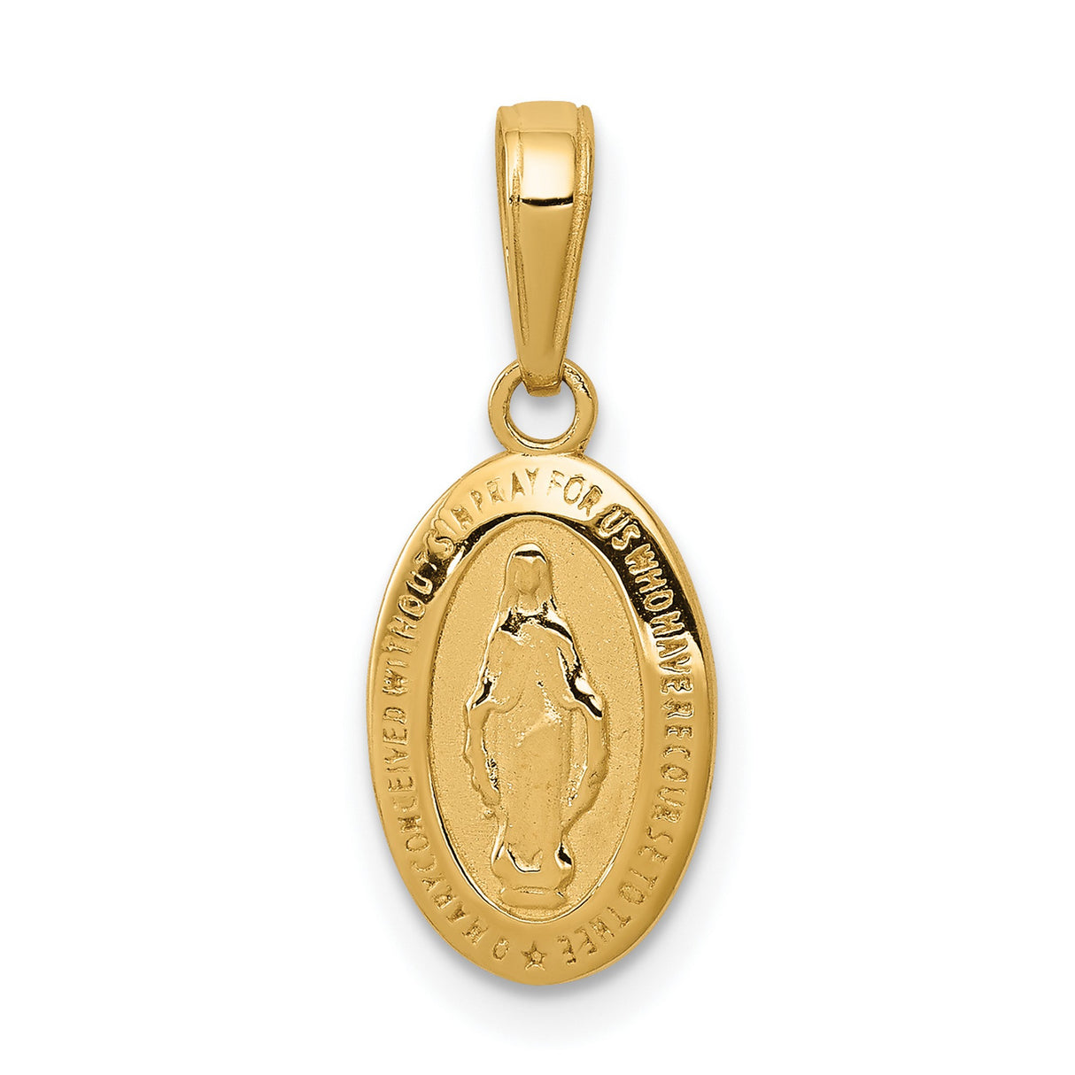 10k Yellow Gold Miraculous Medal Pendant Featuring Virgin Mary and Prayer Text