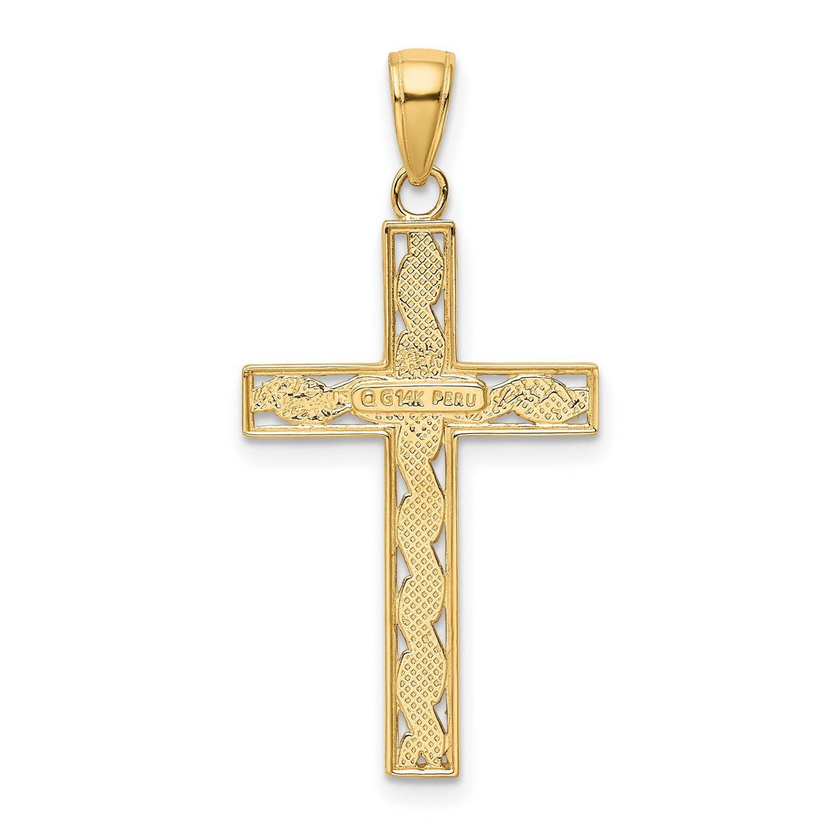 10k Yellow Gold Cross Pendant with Twisted Rope Design and Polished Finish for Men and Women