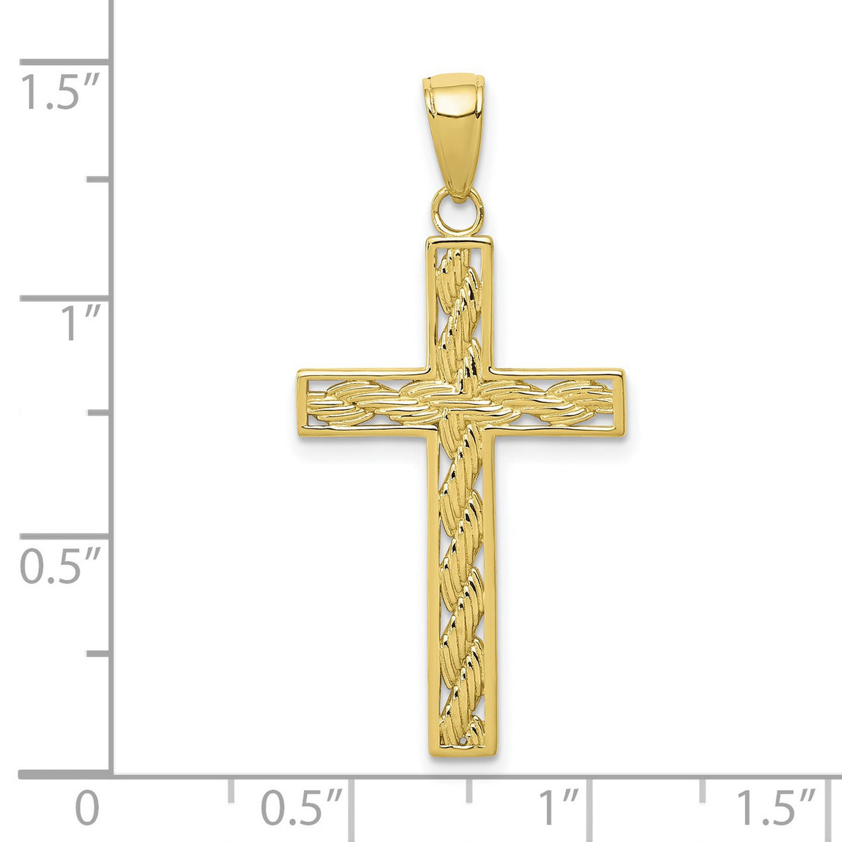 10k Yellow Gold Cross Pendant with Twisted Rope Design and Polished Finish for Men and Women