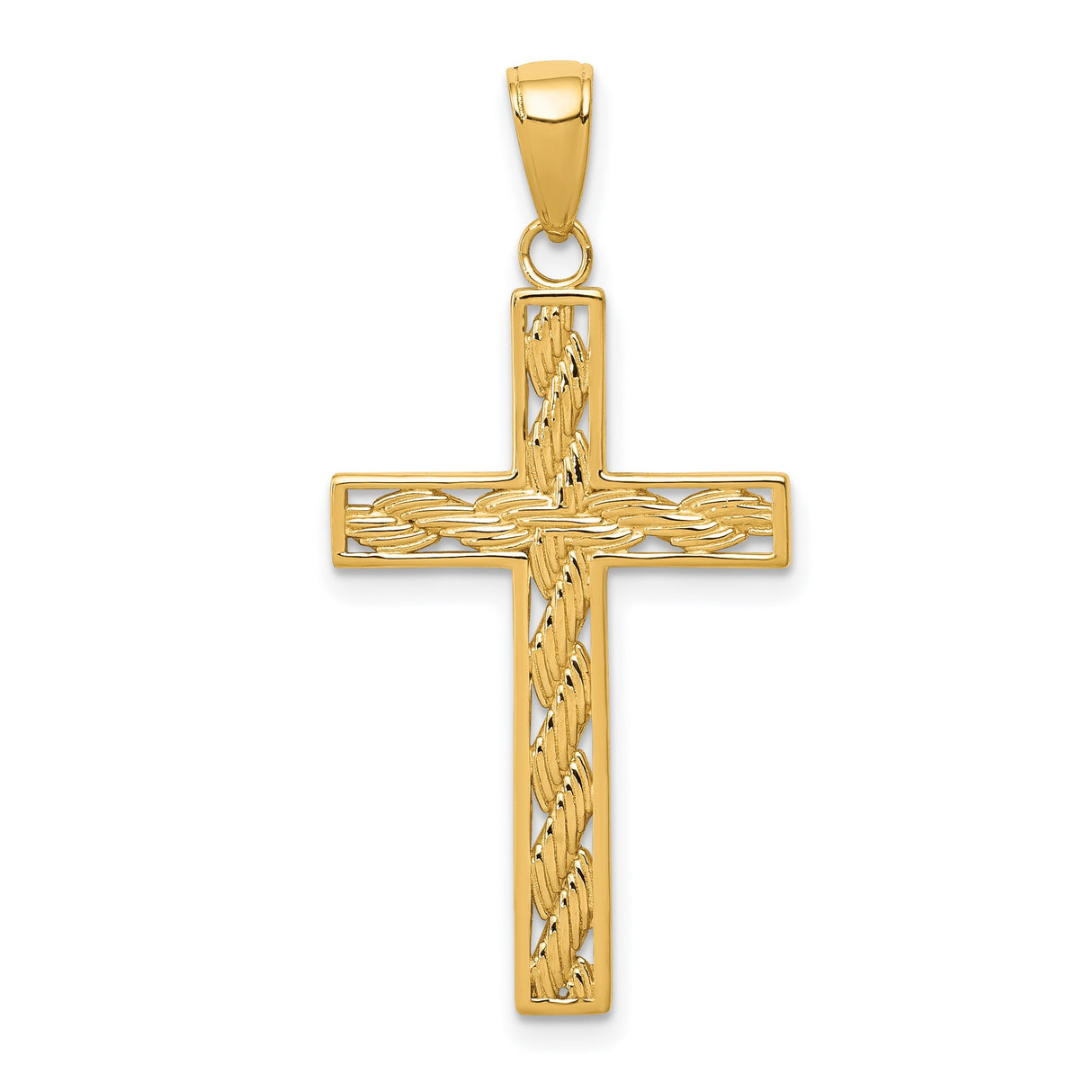 10k Yellow Gold Cross Pendant with Twisted Rope Design and Polished Finish for Men and Women