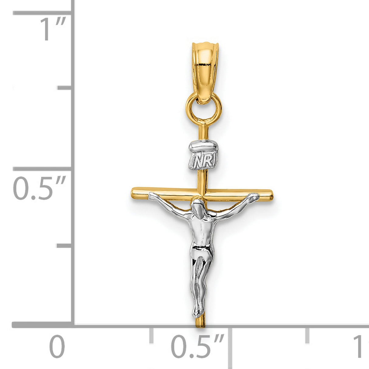 10k Multi-Tone Gold Crucifix Pendant, INRI Christian Cross Charm, Religious Jewelry for Men and Women