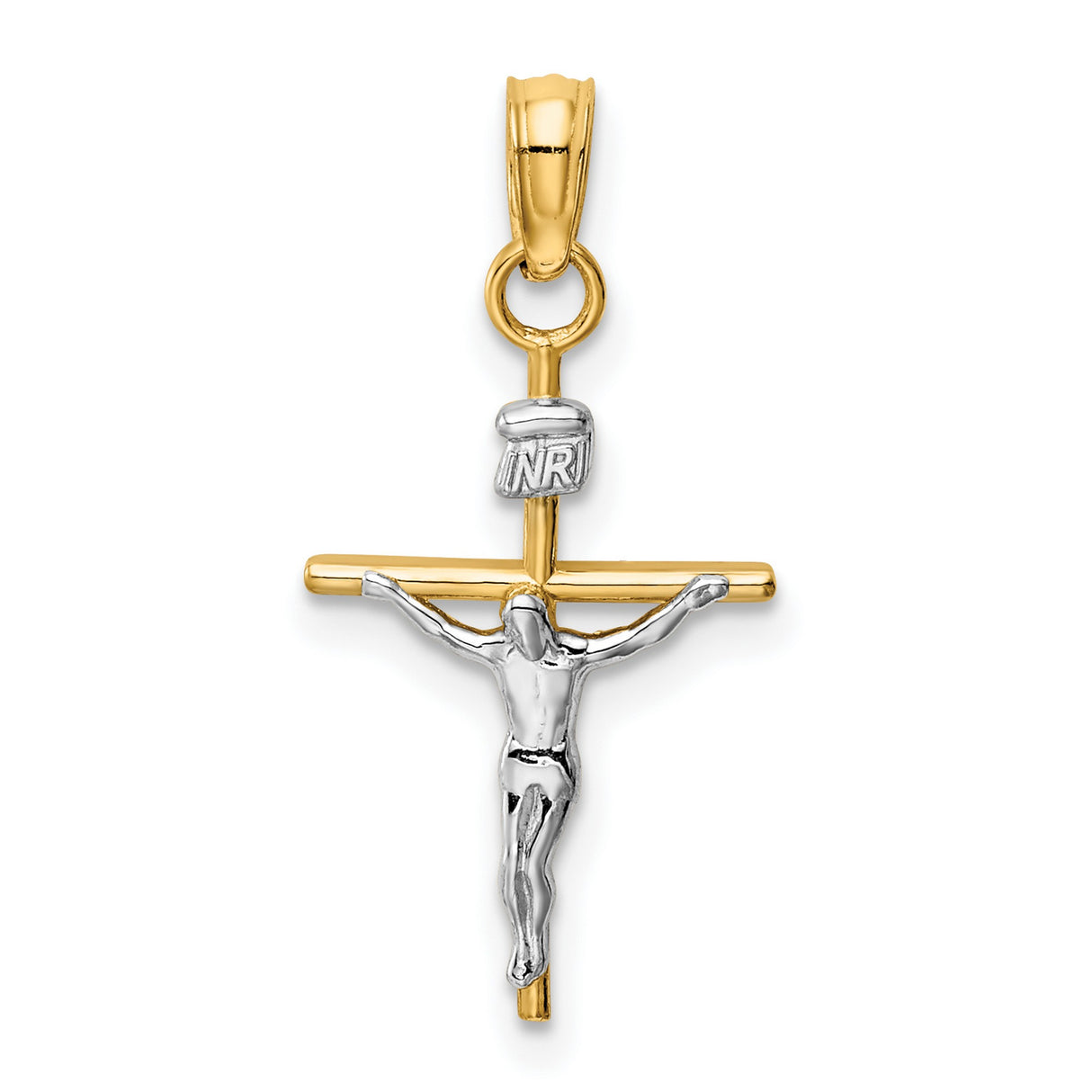 10k Multi-Tone Gold Crucifix Pendant, INRI Christian Cross Charm, Religious Jewelry for Men and Women