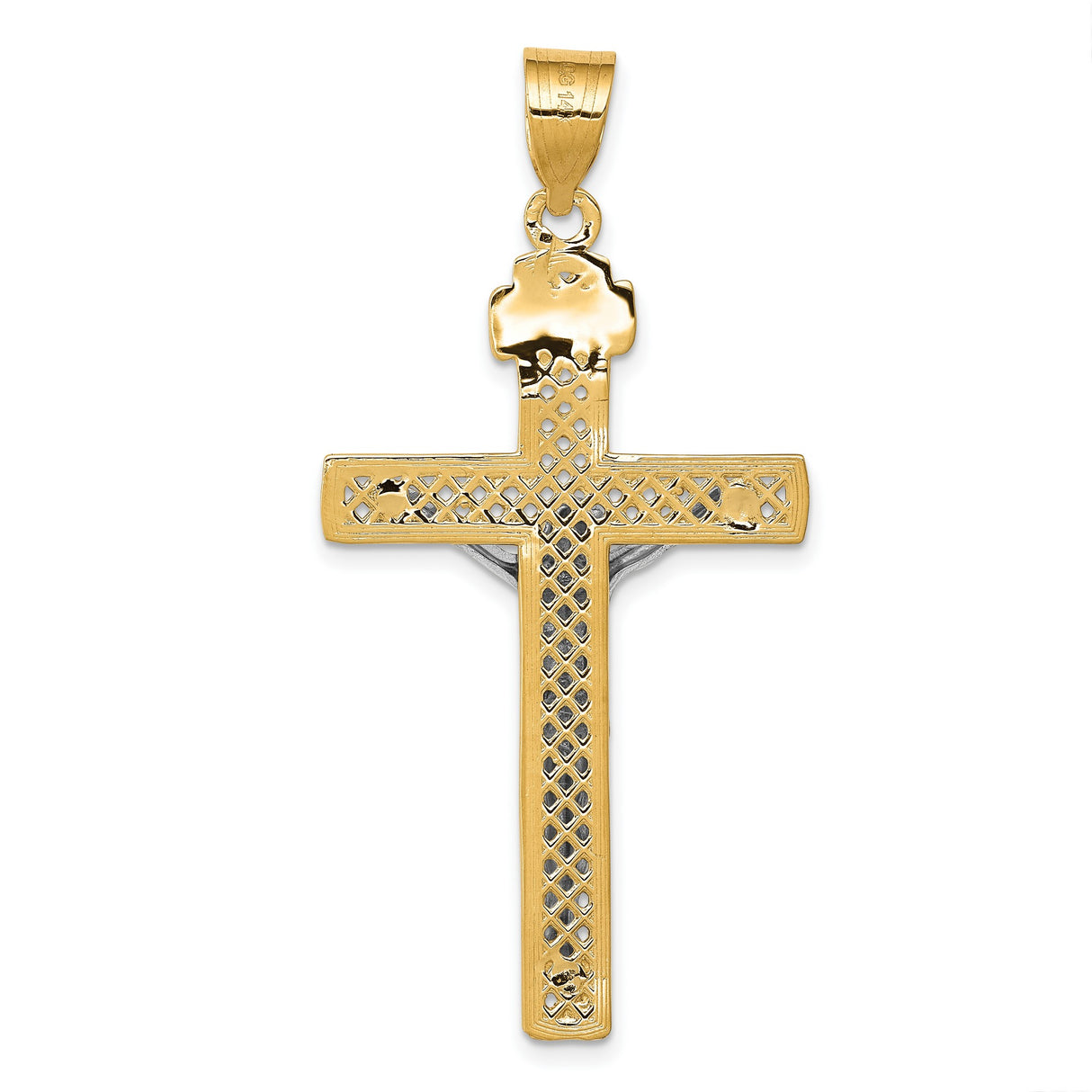 10k Two-Tone Gold Crucifix Pendant with INRI Jesus Figure, Christian Cross Design