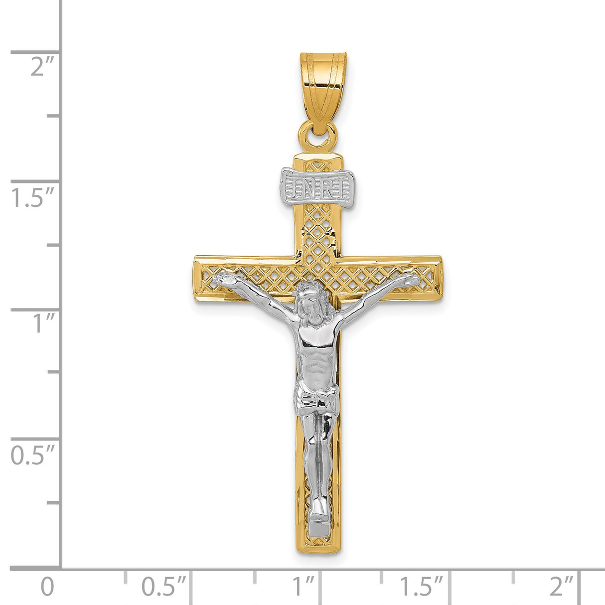 10k Two-Tone Gold Crucifix Pendant with INRI Jesus Figure, Christian Cross Design