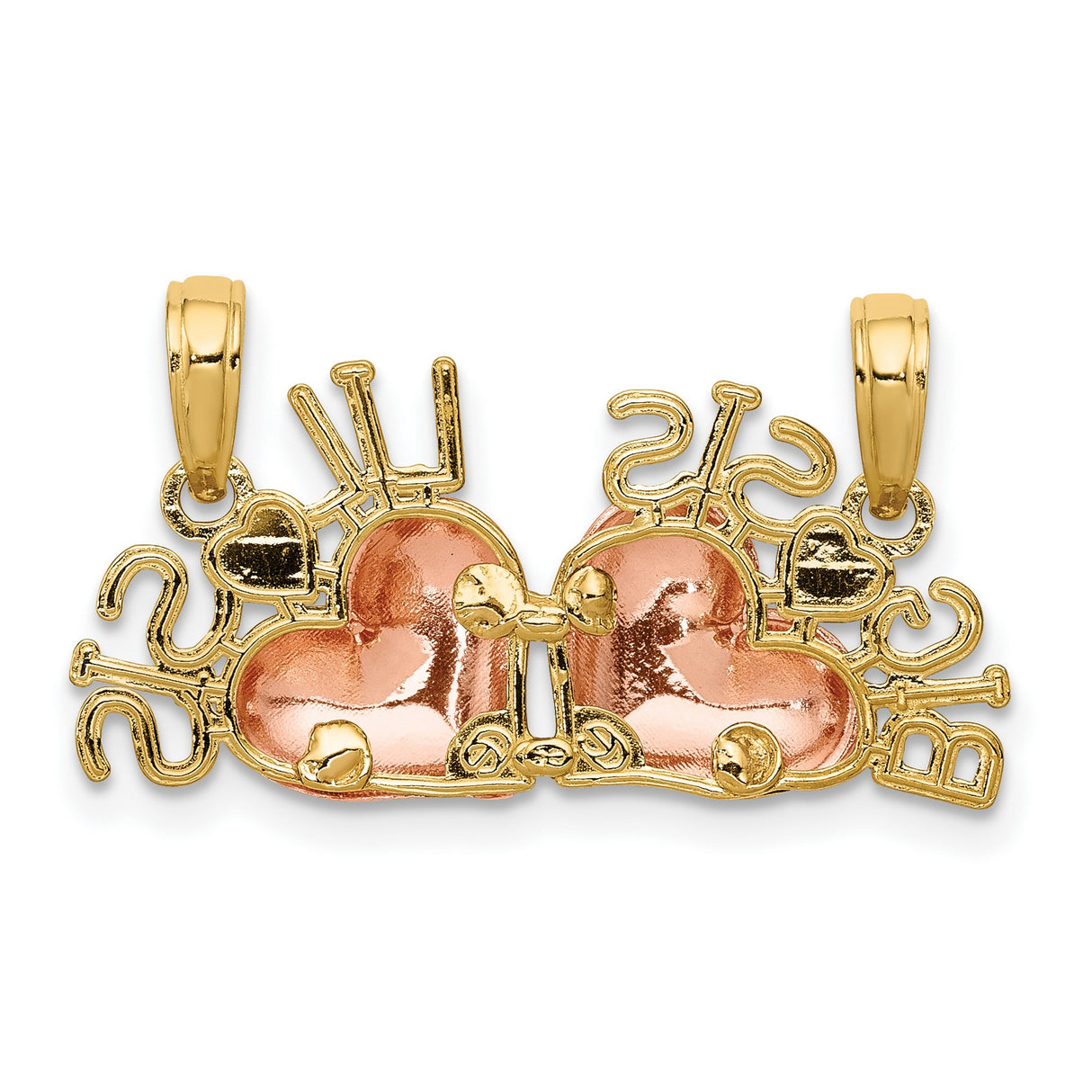 10k Two-Tone Gold Sister Pendant with Interlocking Hearts and Big Sis Lil Sis Engraving