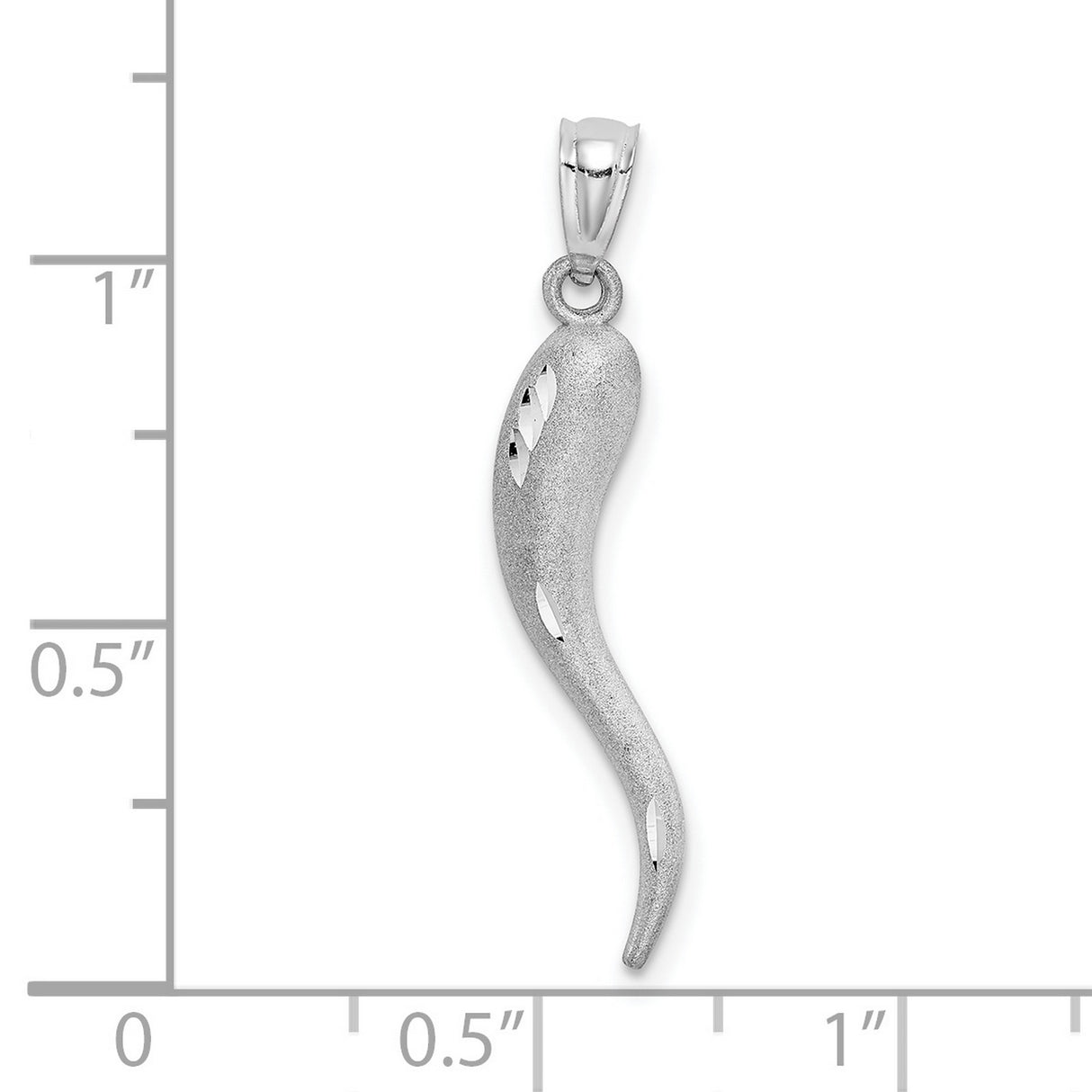 10k White Gold Horn Pendant, Italian Cornicello Charm with Matte and Polished Finish, Unisex Luck Amulet