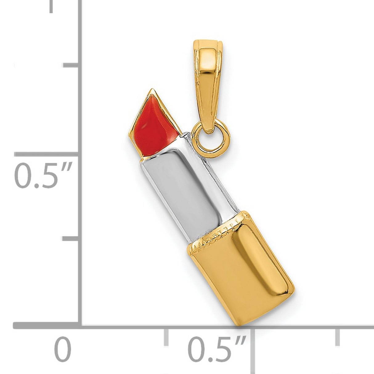 10k Multi-Tone Gold Lipstick Pendant Charm with Red Enamel Accent, Two-Tone Makeup Theme