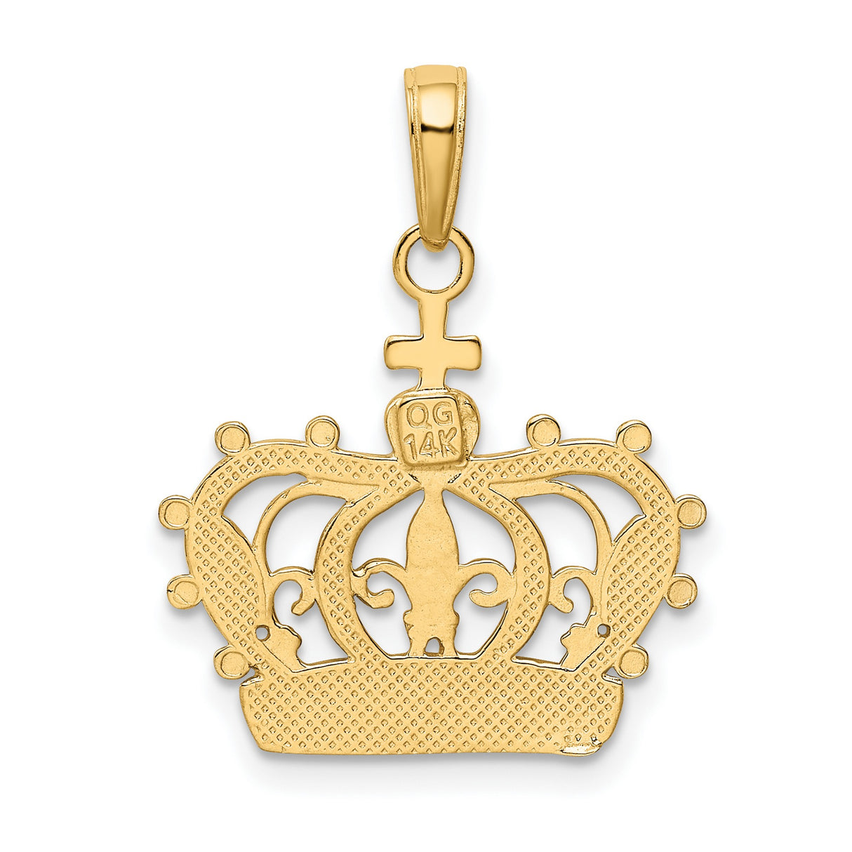 10k Multi-Tone Gold Crown Cross Pendant with Rhodium Accent and Fleur-de-Lis Details