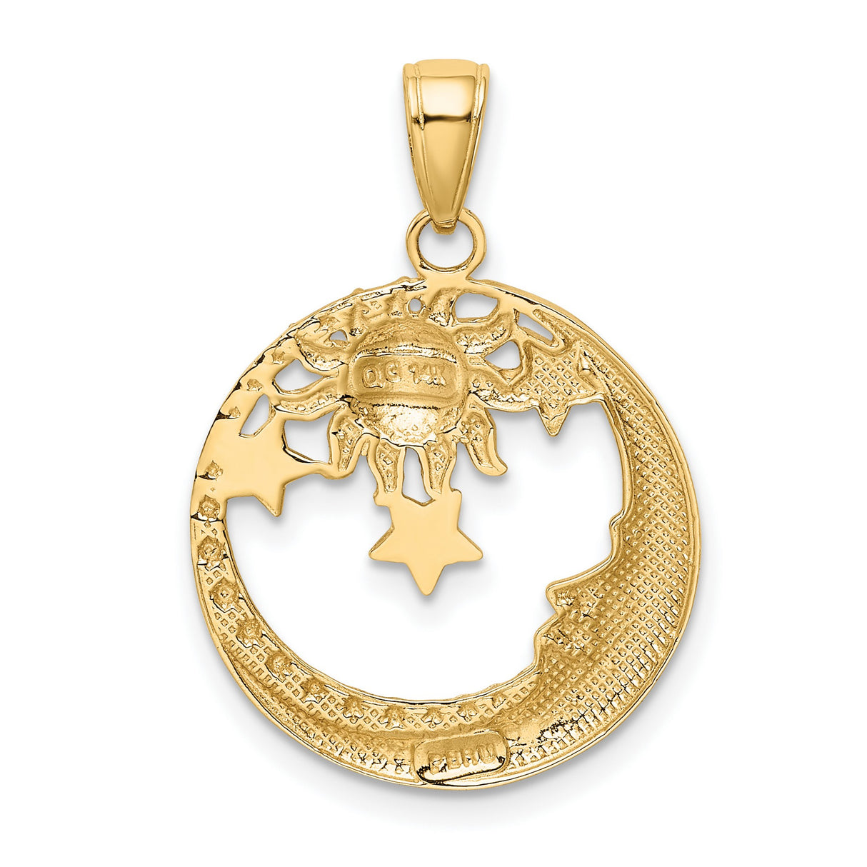 10k Multi-Tone Gold Celestial Pendant with Sun, Moon Face, and Stars