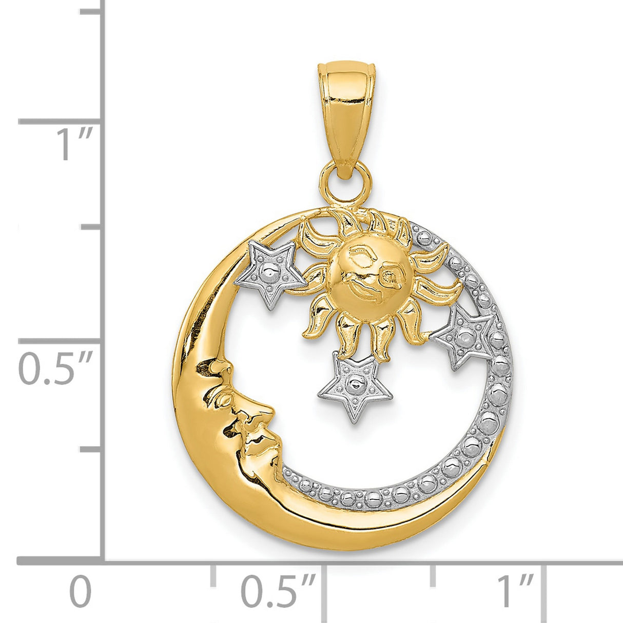 10k Multi-Tone Gold Celestial Pendant with Sun, Moon Face, and Stars