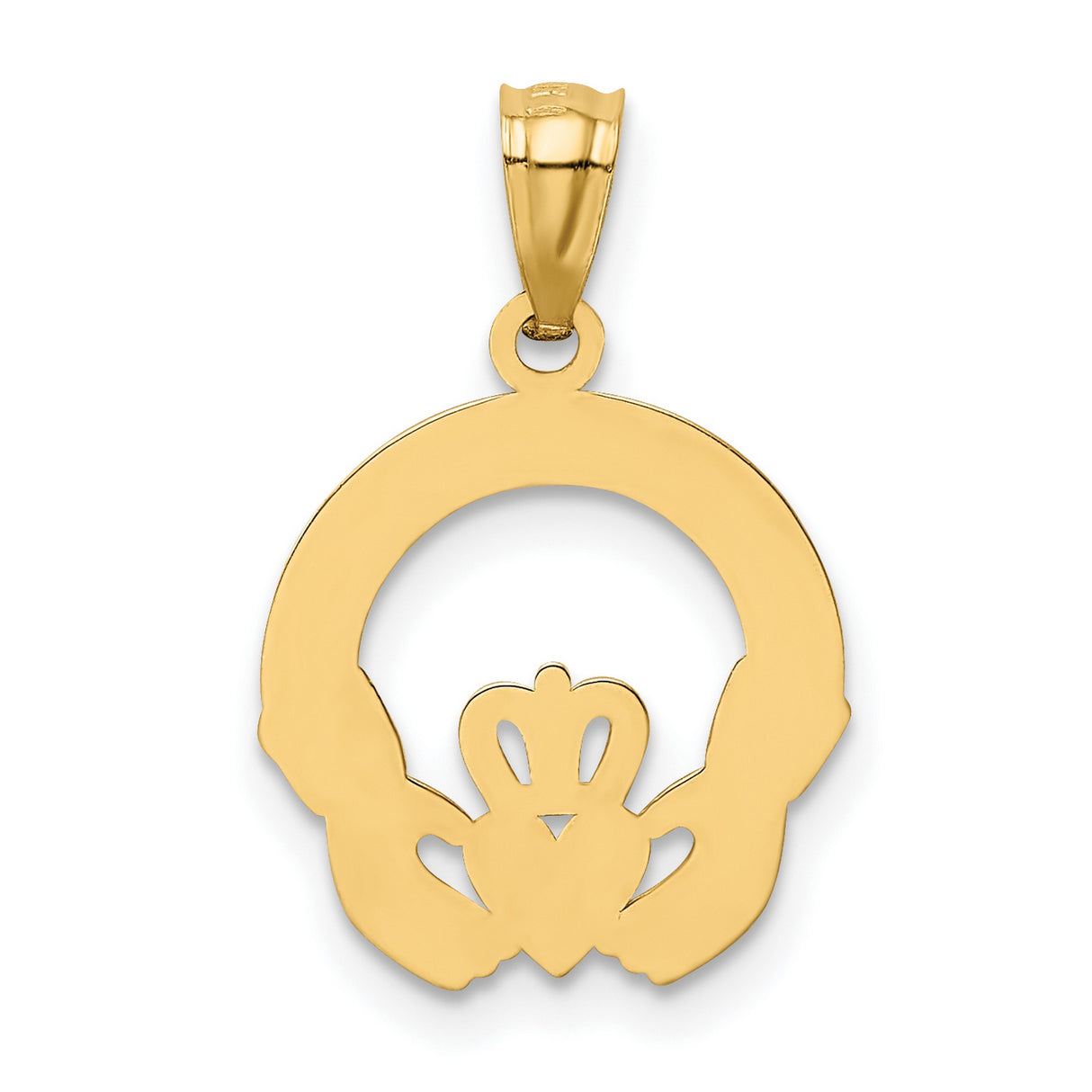 10k Yellow Gold Claddagh Pendant, Heart with Crown and Hands, Celtic Irish Symbol for Women