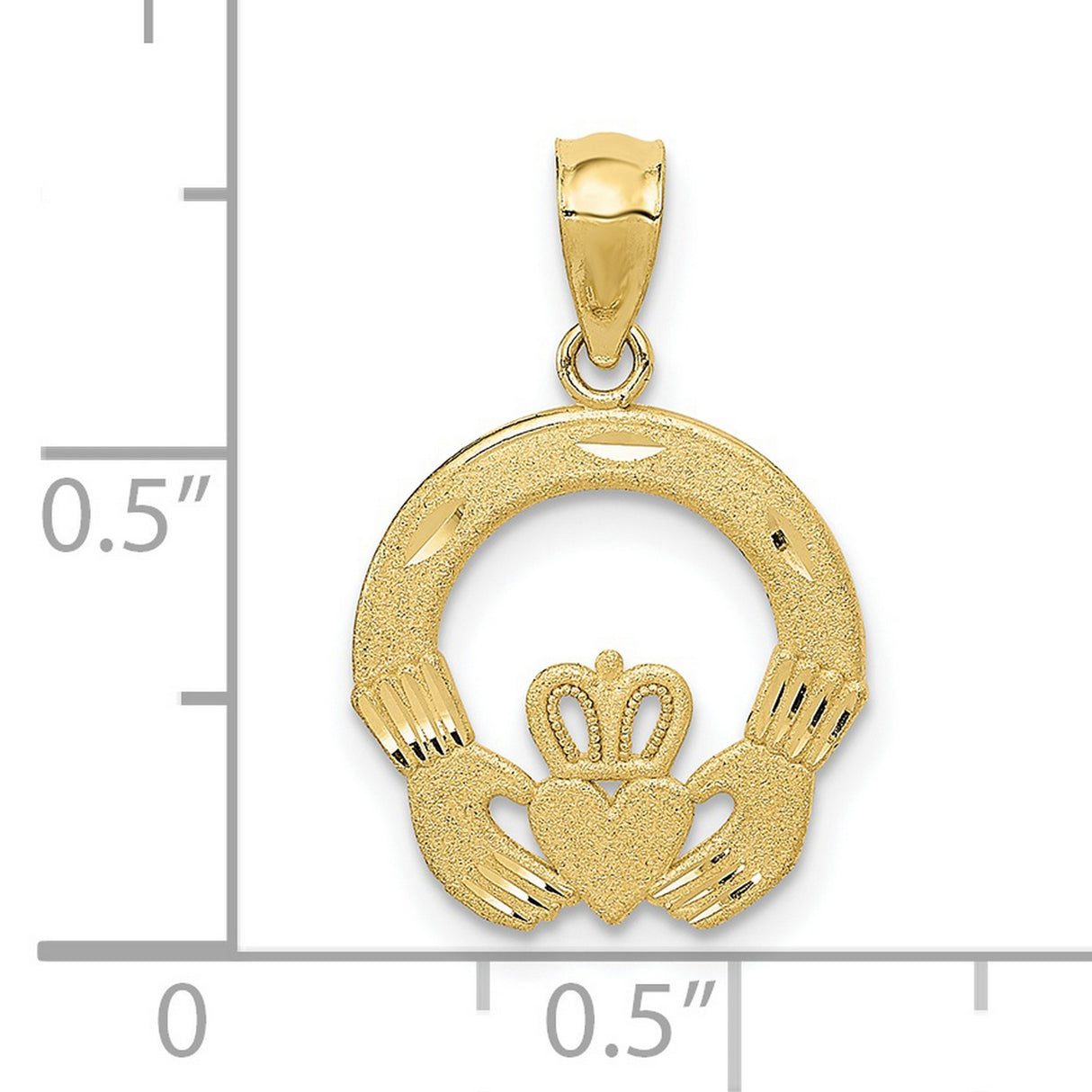 10k Yellow Gold Claddagh Pendant, Heart with Crown and Hands, Celtic Irish Symbol for Women