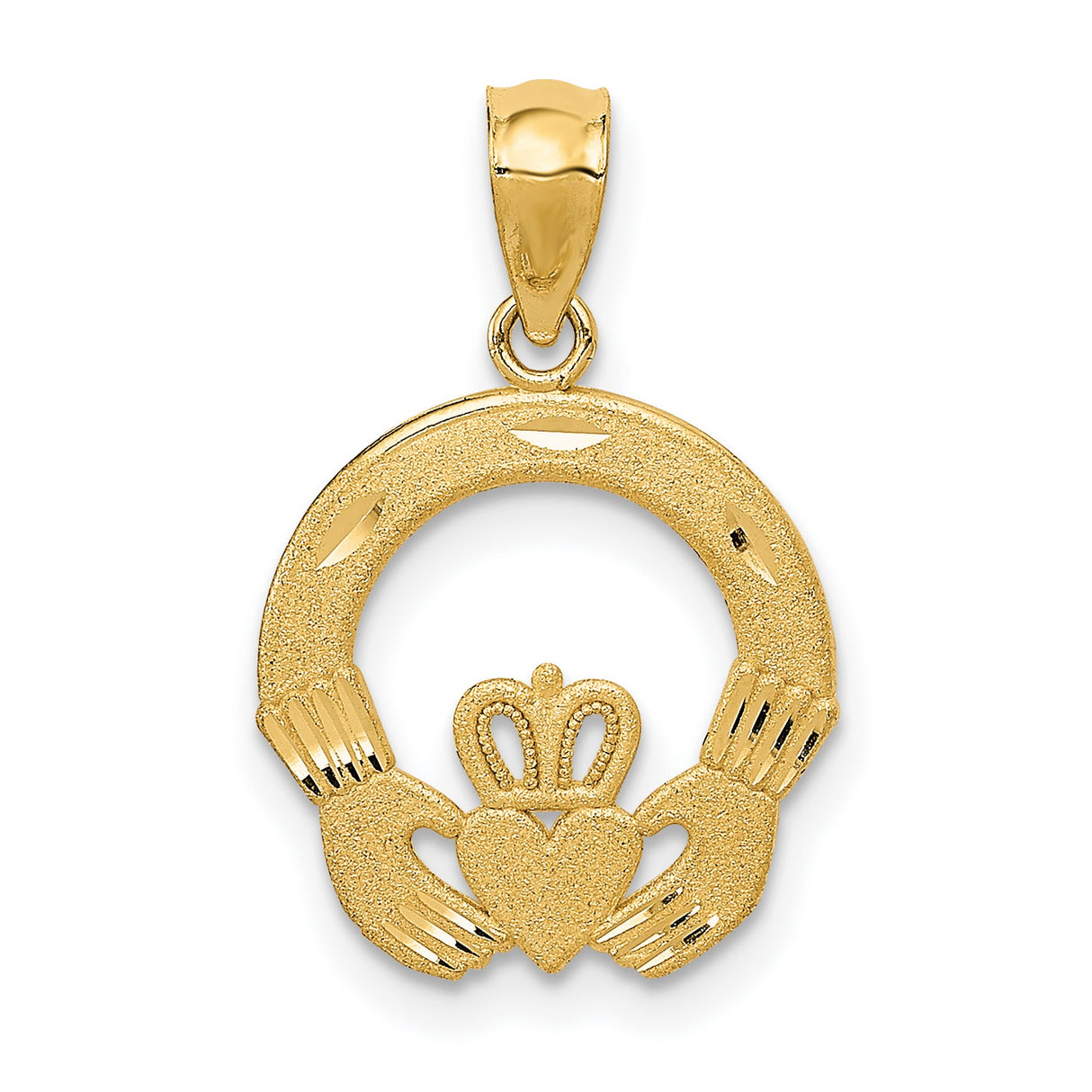 10k Yellow Gold Claddagh Pendant, Heart with Crown and Hands, Celtic Irish Symbol for Women