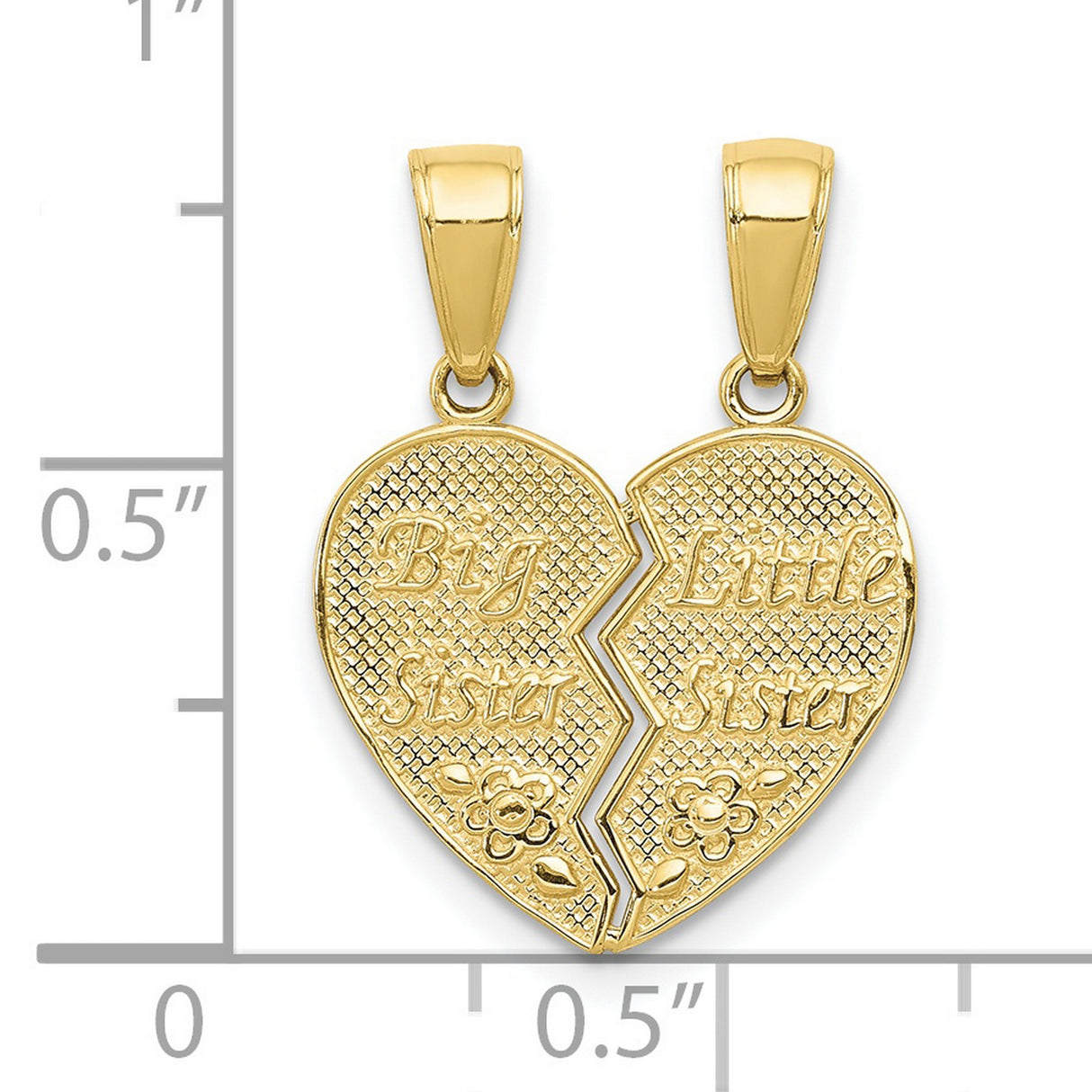 10k Yellow Gold Heart Split Pendant with Big Sister and Little Sister Engraving