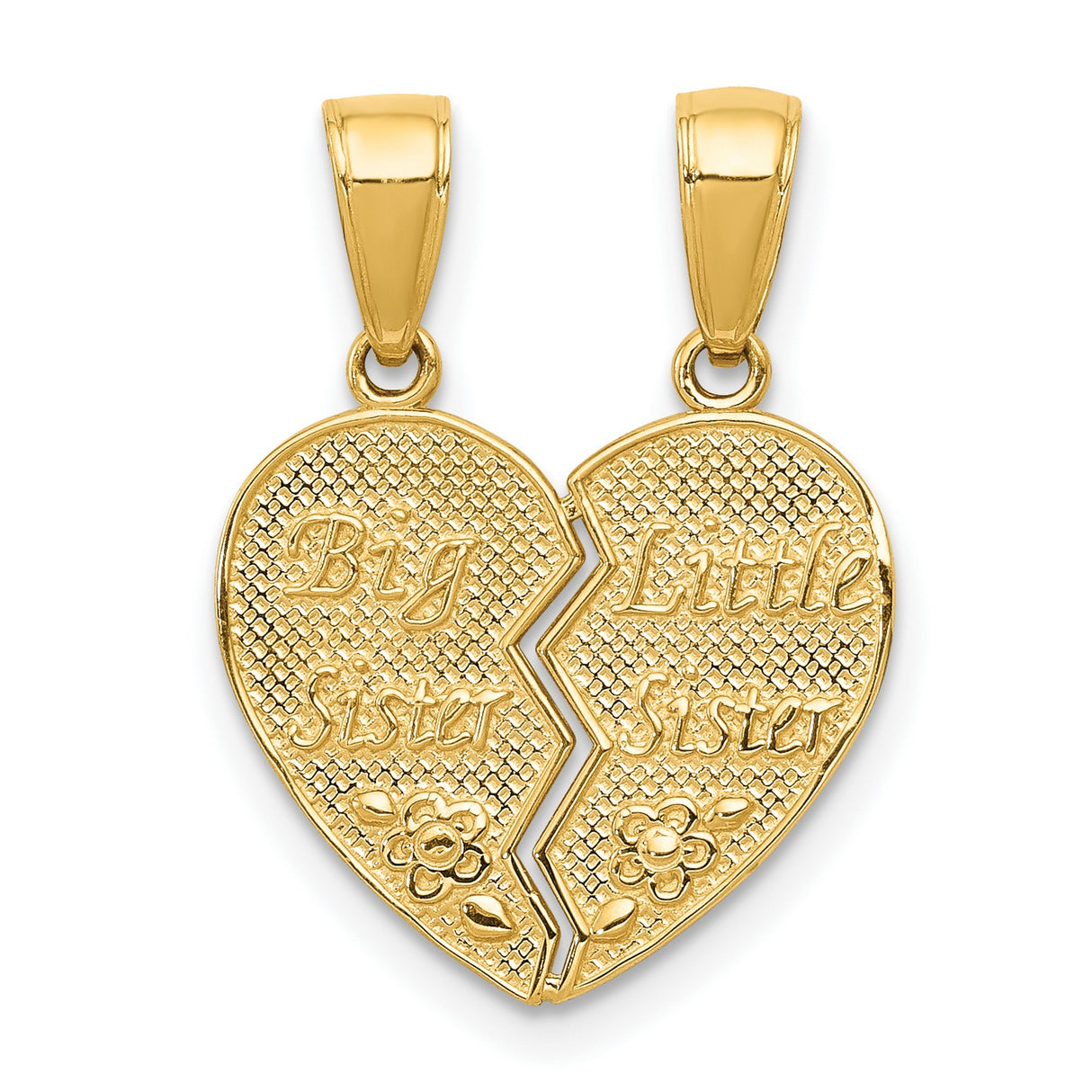 10k Yellow Gold Heart Split Pendant with Big Sister and Little Sister Engraving