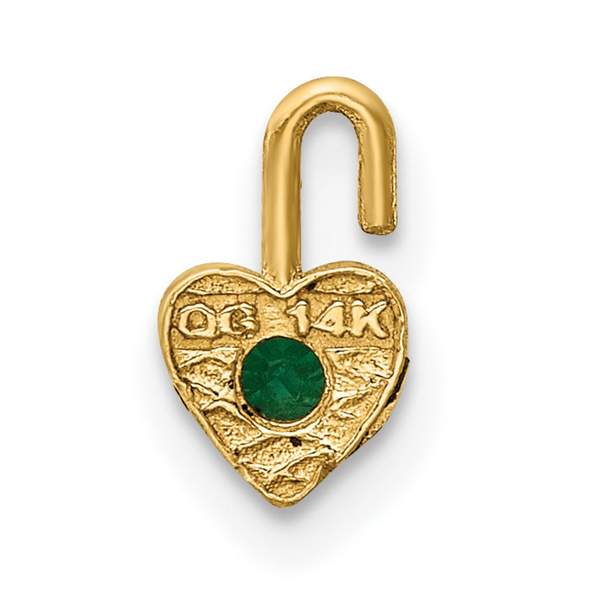 May Green Crystal Birthstone Heart Charm Pendant in Real 10k Yellow Gold