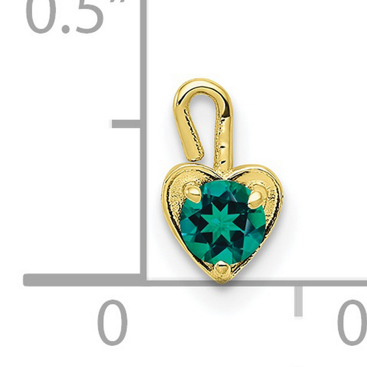 May Green Crystal Birthstone Heart Charm Pendant in Real 10k Yellow Gold